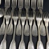 12 grandes cuillères 12 fourchettes métal argenté modèle filet de style Lou