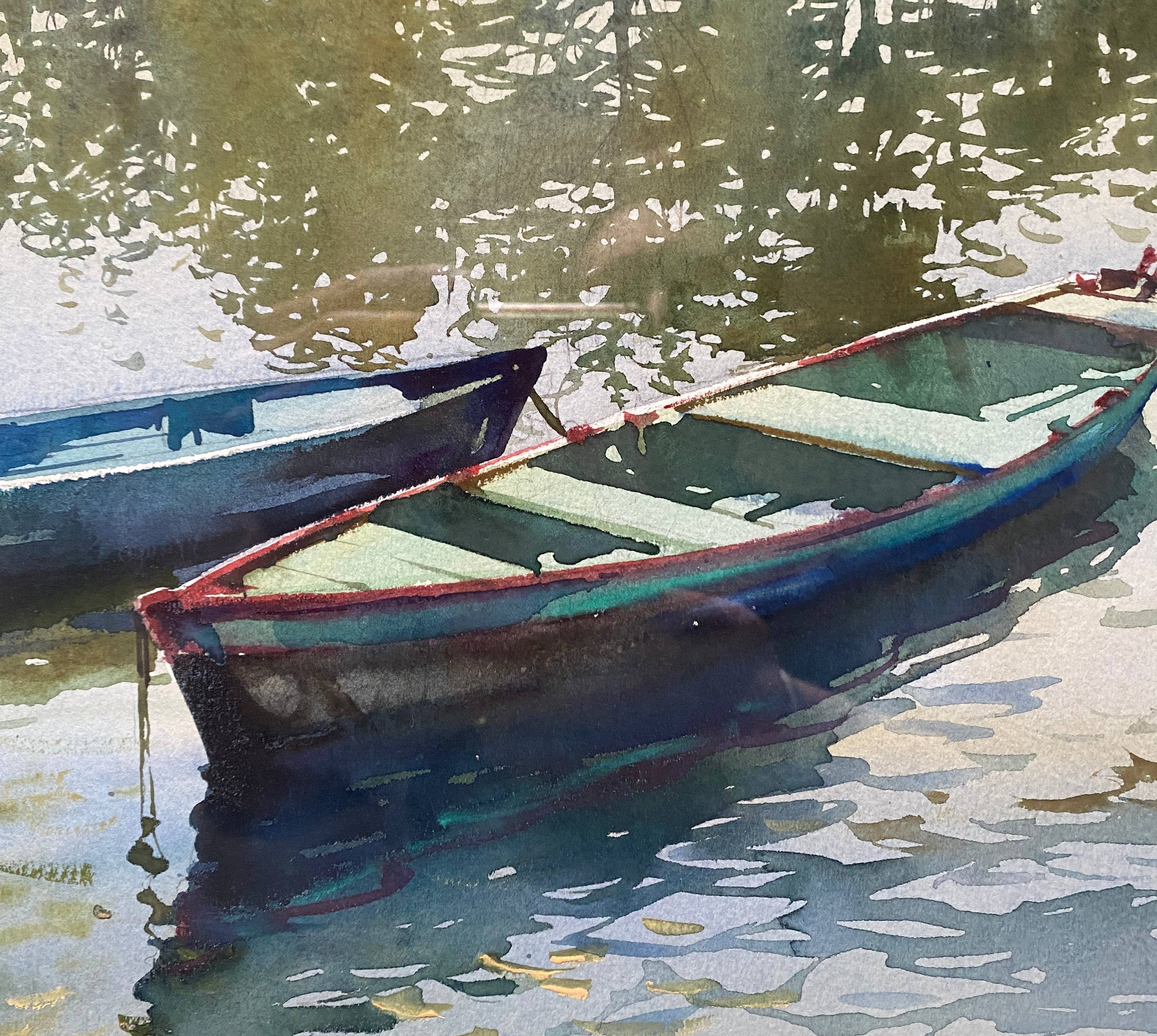 Watercolor painting "the boats under the trees" by togla leris + frame