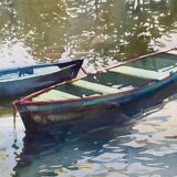 Watercolor painting "the boats under the trees" by togla leris + frame