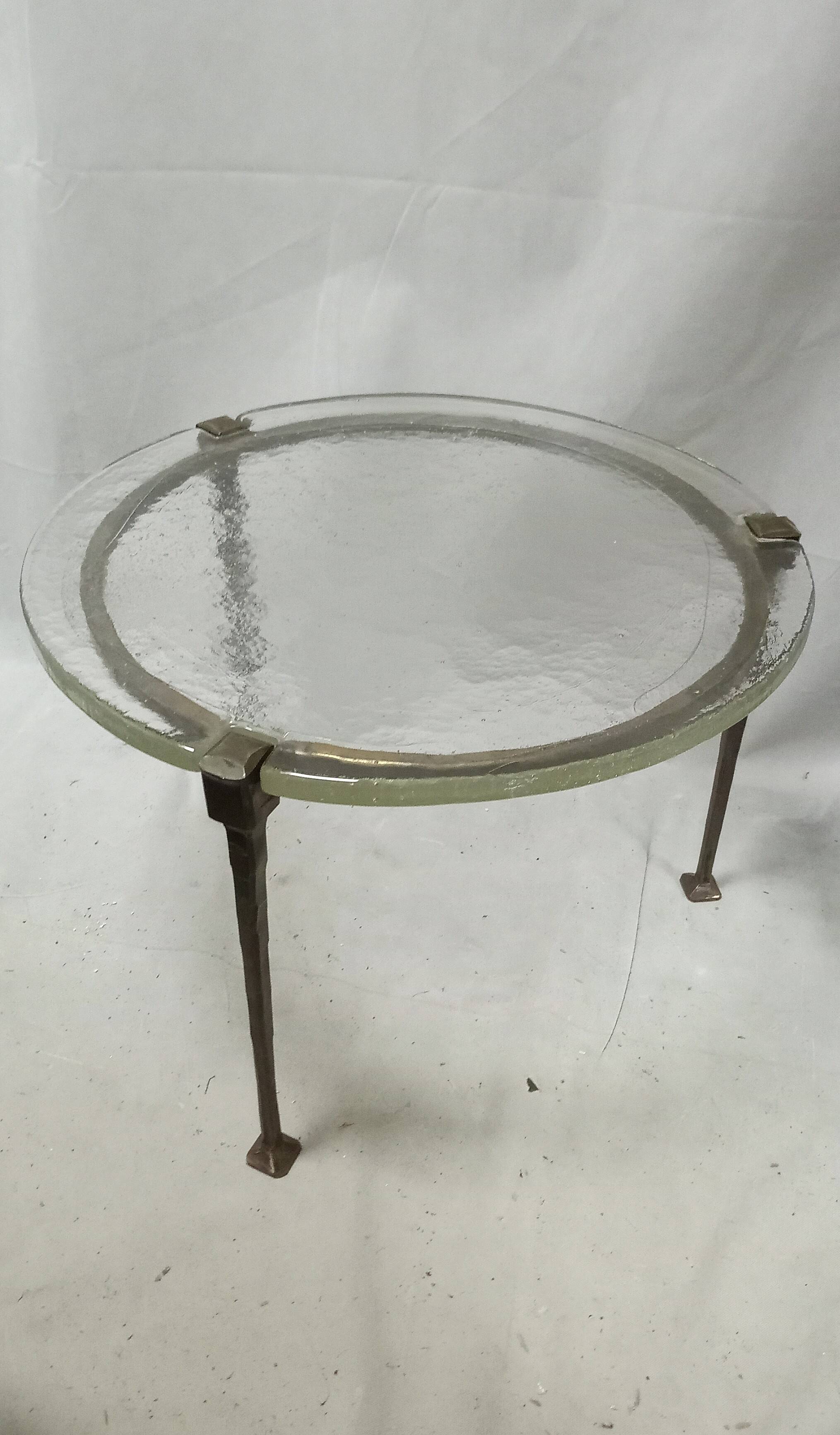 Coffeetable in bronce and crystalglass by Lothar Klute