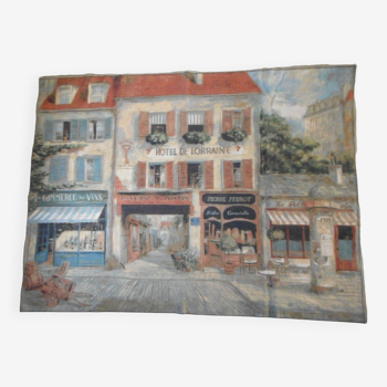 Village wall tapestry in trompe l'oeil after F de Villeneuve