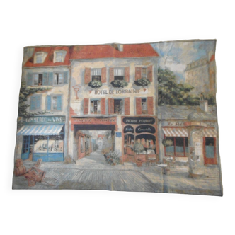 Village wall tapestry in trompe l'oeil after F de Villeneuve