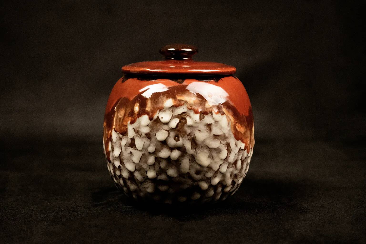 Red glazed stoneware candy dish by Louis Dage - circa 1920 - H 15 cm