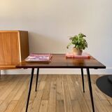 wooden coffee table and 70s design compass legs