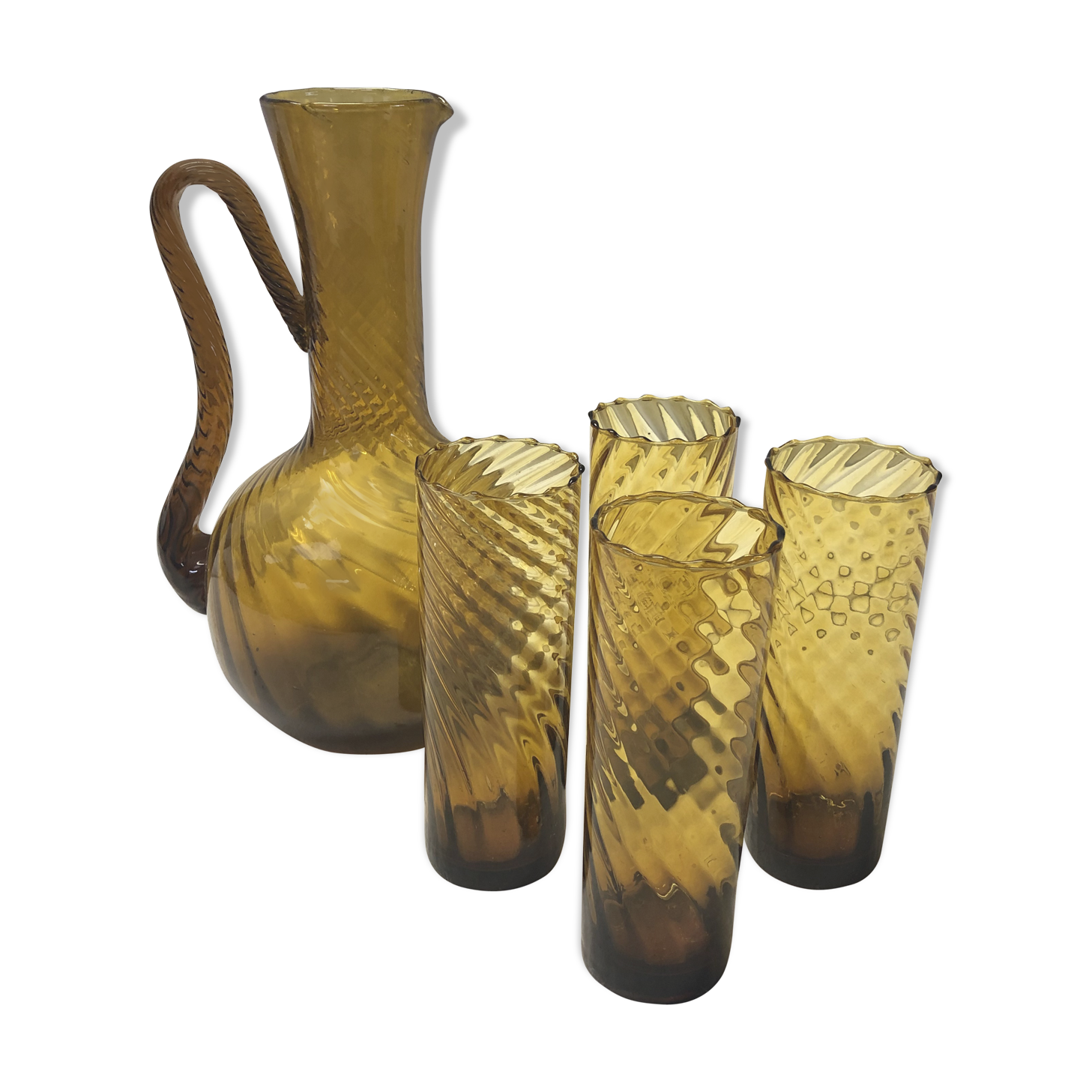Carafe set and 4 glass blown glasses