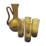 Carafe set and 4 glass blown glasses