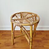 Vintage rattan stool in retro bohemian style - 1950s/1960s -