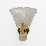 Attributed to Barovier & Toso Brass and Pulegoso Murano Glass Sconces, Pair