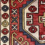Vintage turkish runner 235x80 cm kazak rug, terracotta red, beige blue