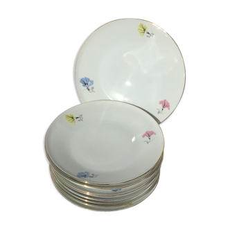 10 assiettes dessert porcelaine décor fleurs Melitta