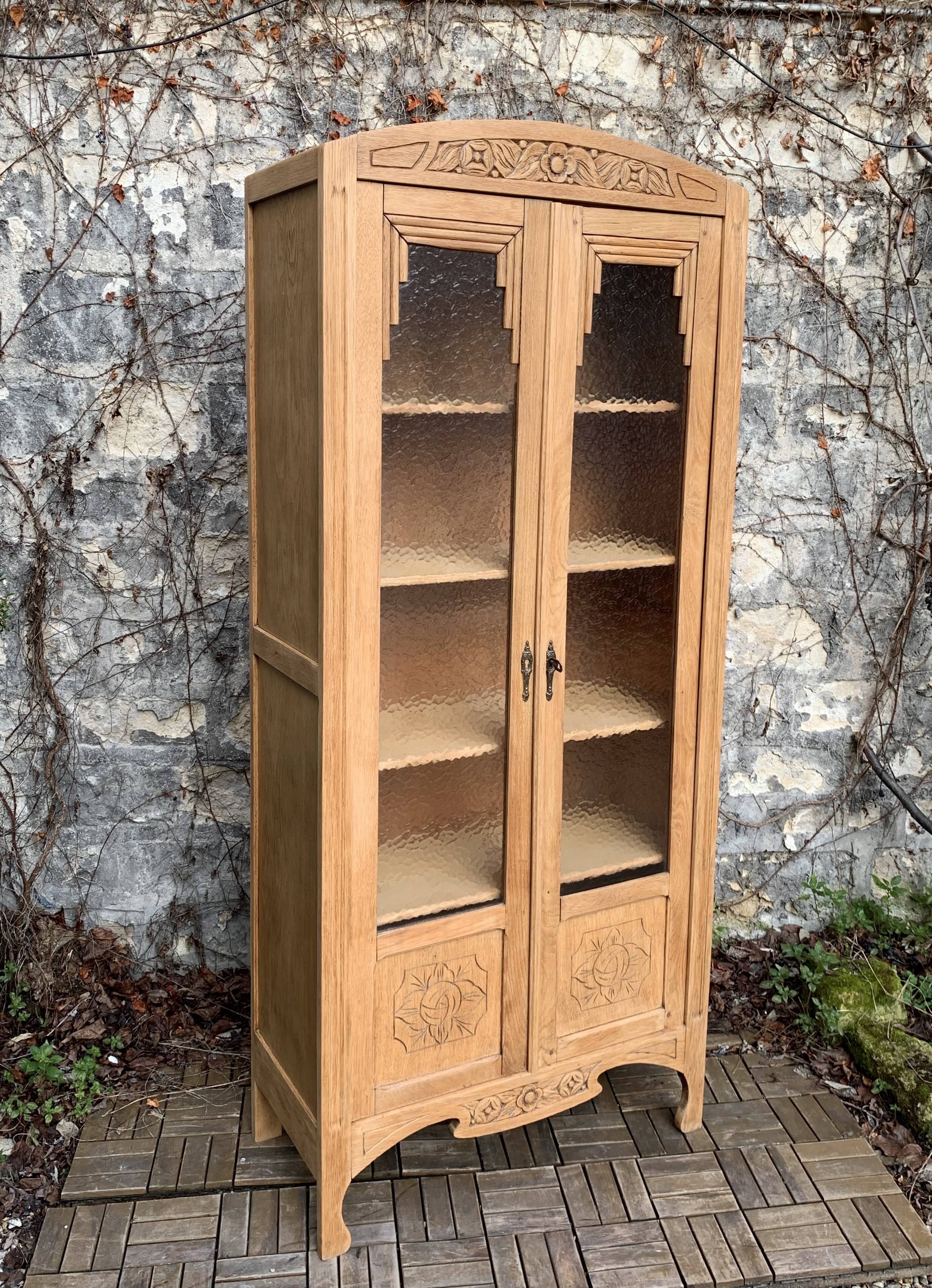 Parisian glass cabinet art deco raw wood 1930