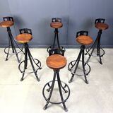 Vintage brutalist wrought iron bar stools, 1970s - set of 6