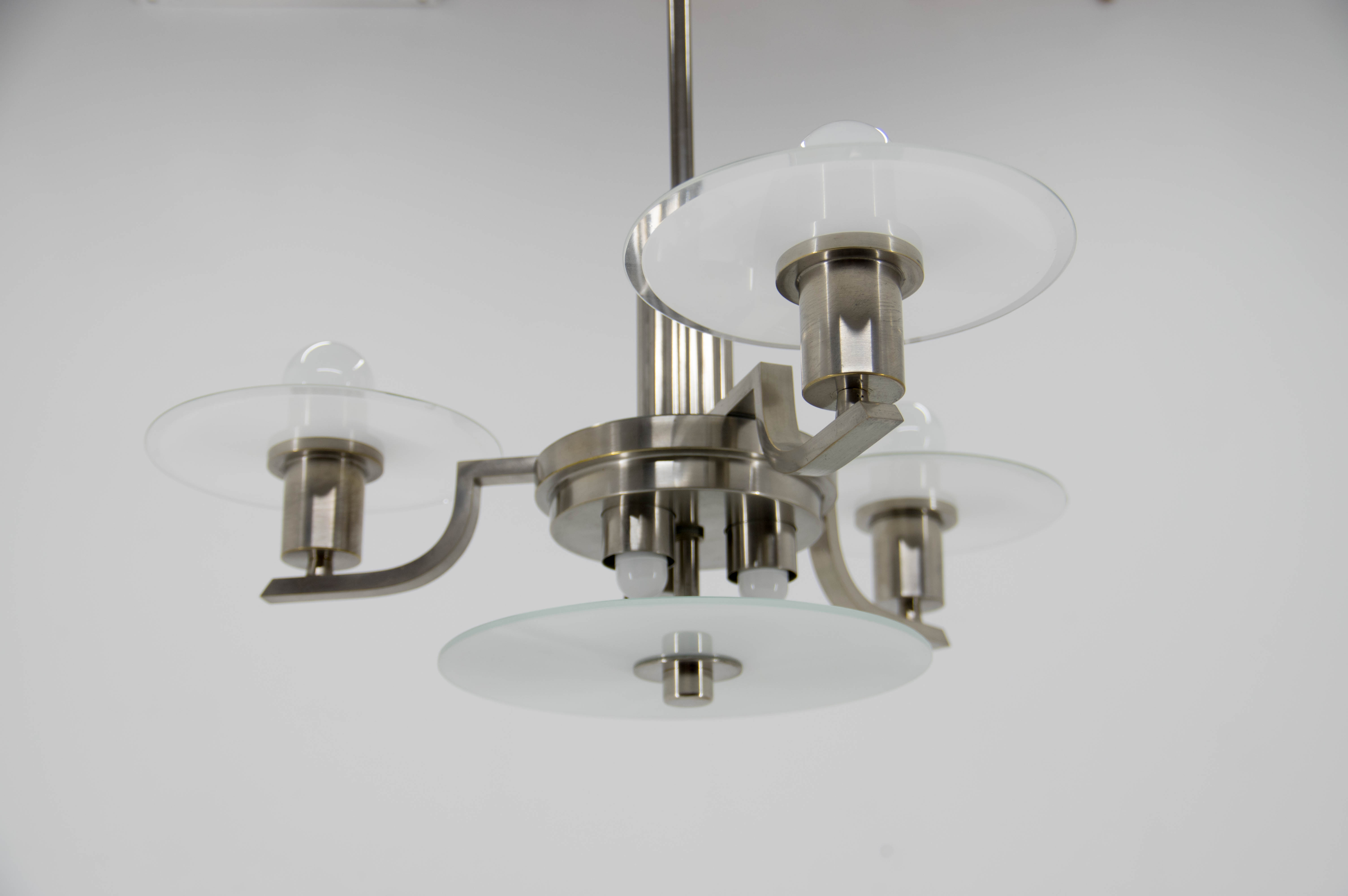 Art deco machine age chandelier, 1930, restored