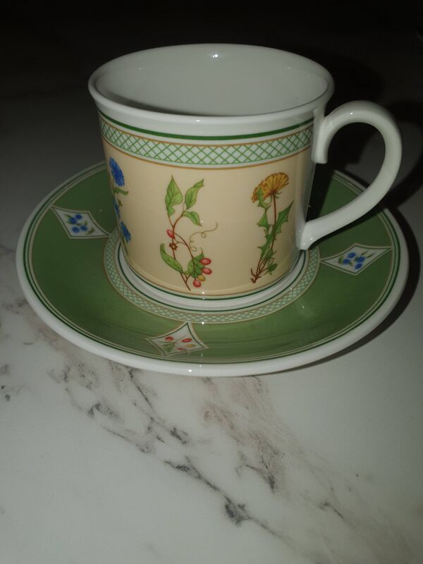 9 tasses, 9 sous tasses et 1 pot lait villeroy boch modèle eden