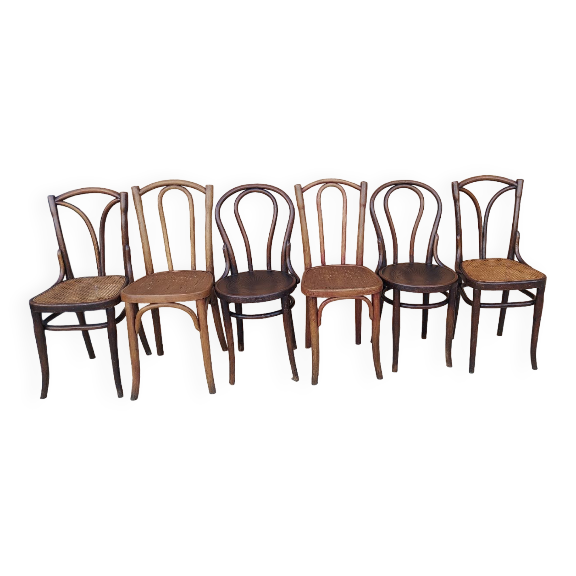 Suite of 6 mismatched bistro chairs Thonet and J&J kohn 1920