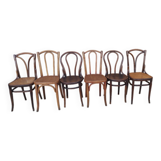Suite of 6 mismatched bistro chairs Thonet and J&J kohn 1920