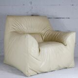 Leather armchair and cream-coloured foam, France , circa 1970