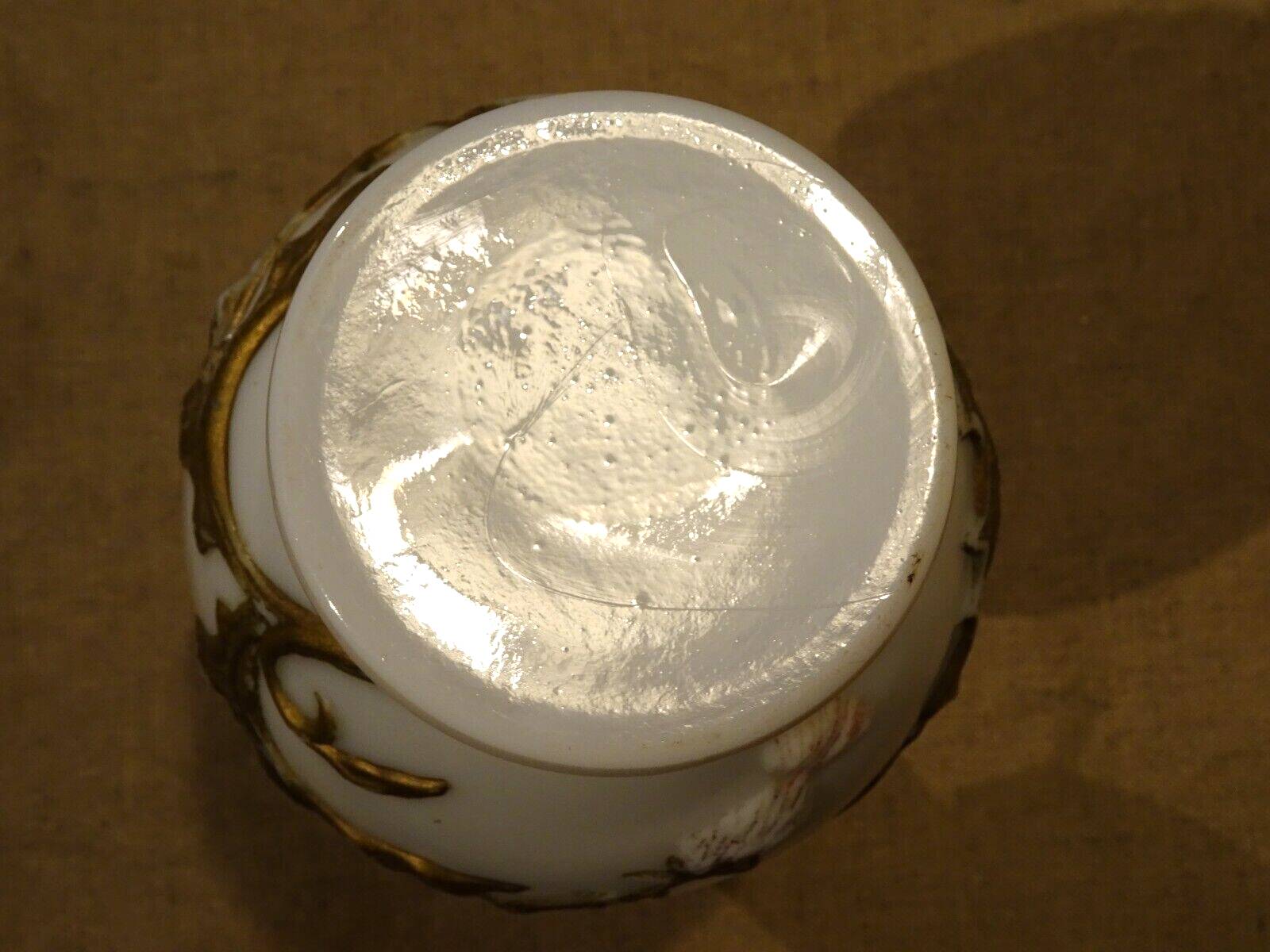 Old white opaline vase decorated with thistles in painted relief 23.6 cm high