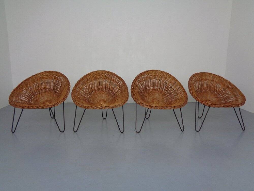 Mid-Century German Bamboo Chairs, 1950s, Set of 4