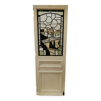 Passage door in wood and stained glass Art Deco 20th century