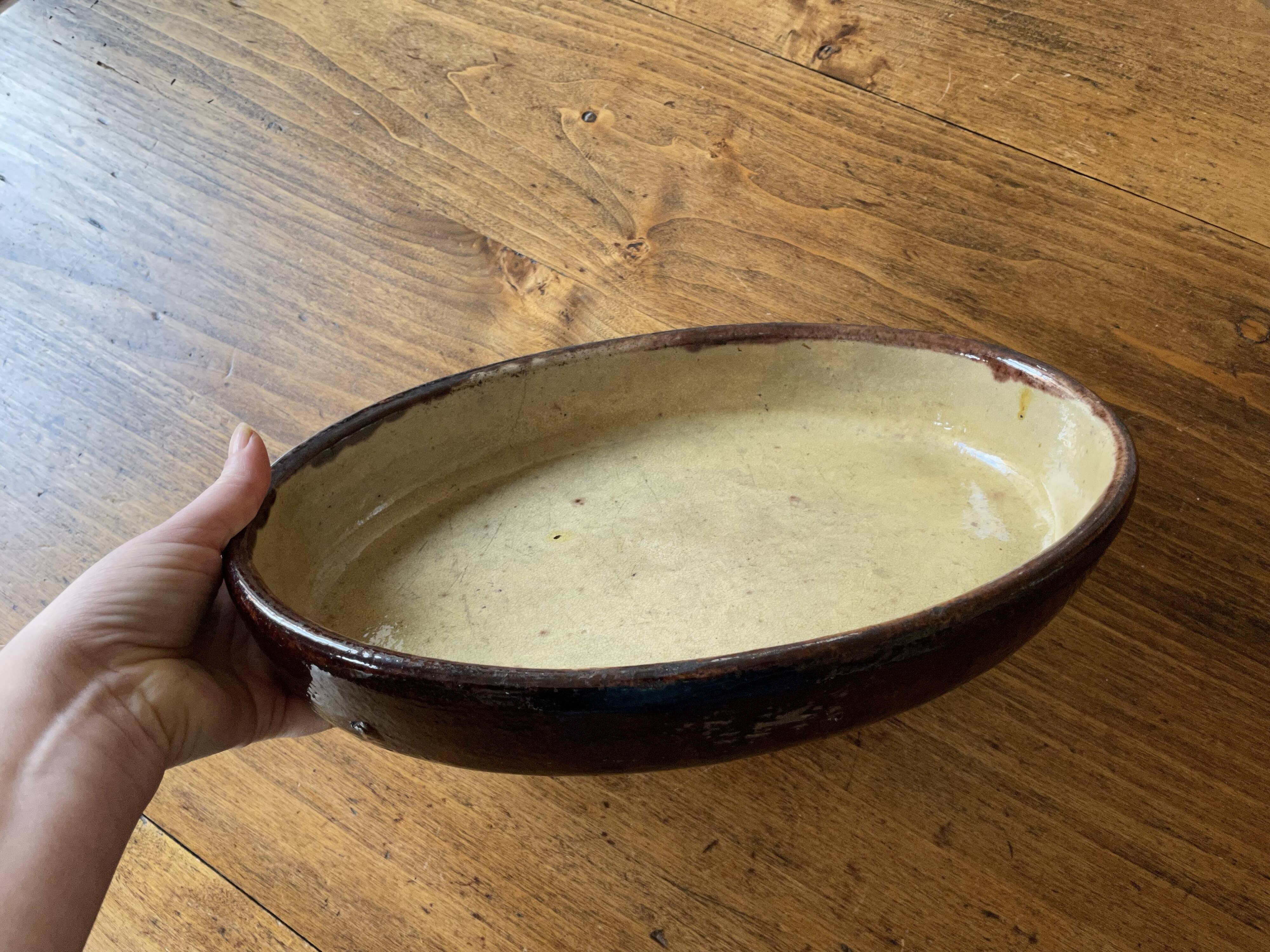 Vintage: Large oval clay gratin dish
