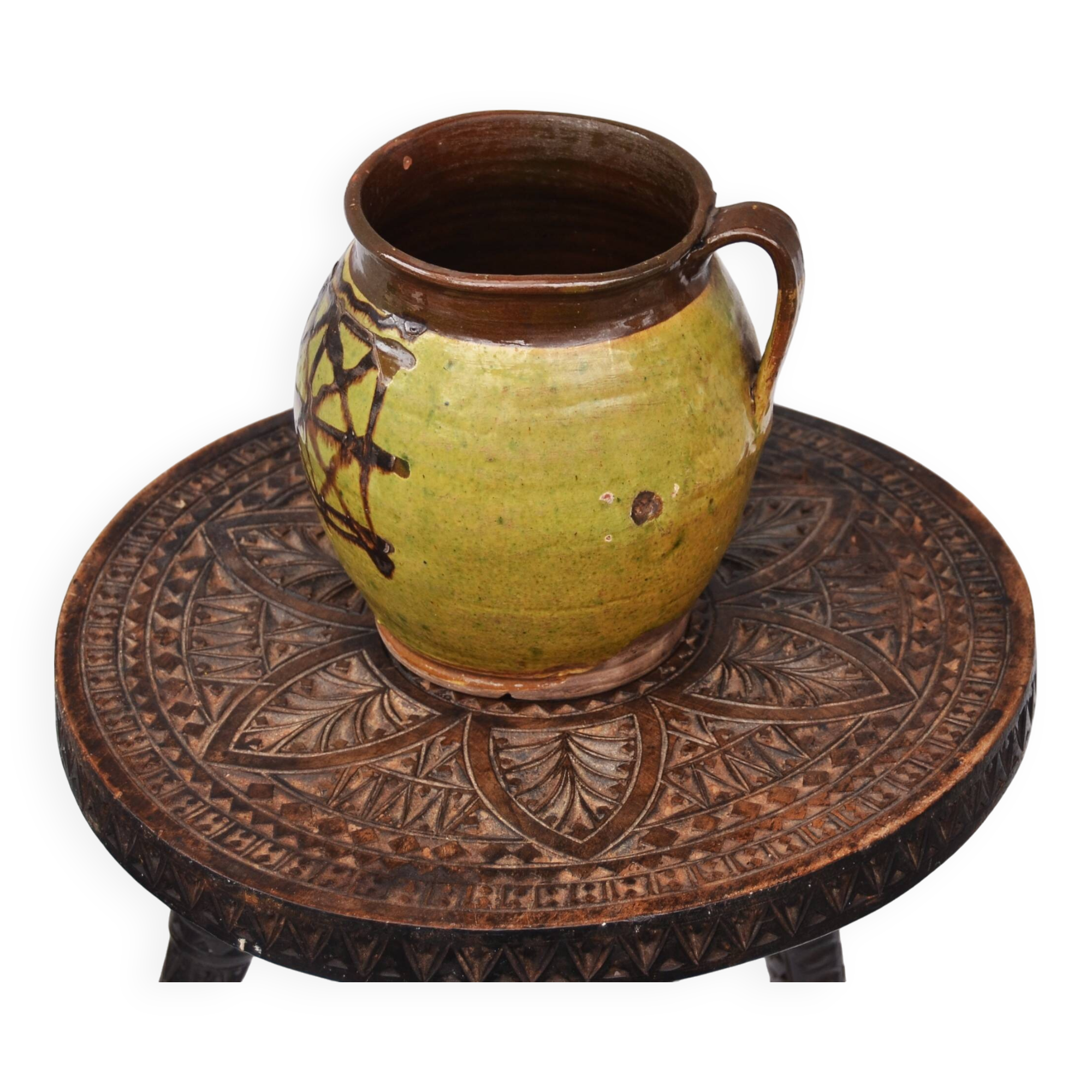 Early 20 th Century Glazed Rustic Terracotta Vase Romanian Traditional Oltenia