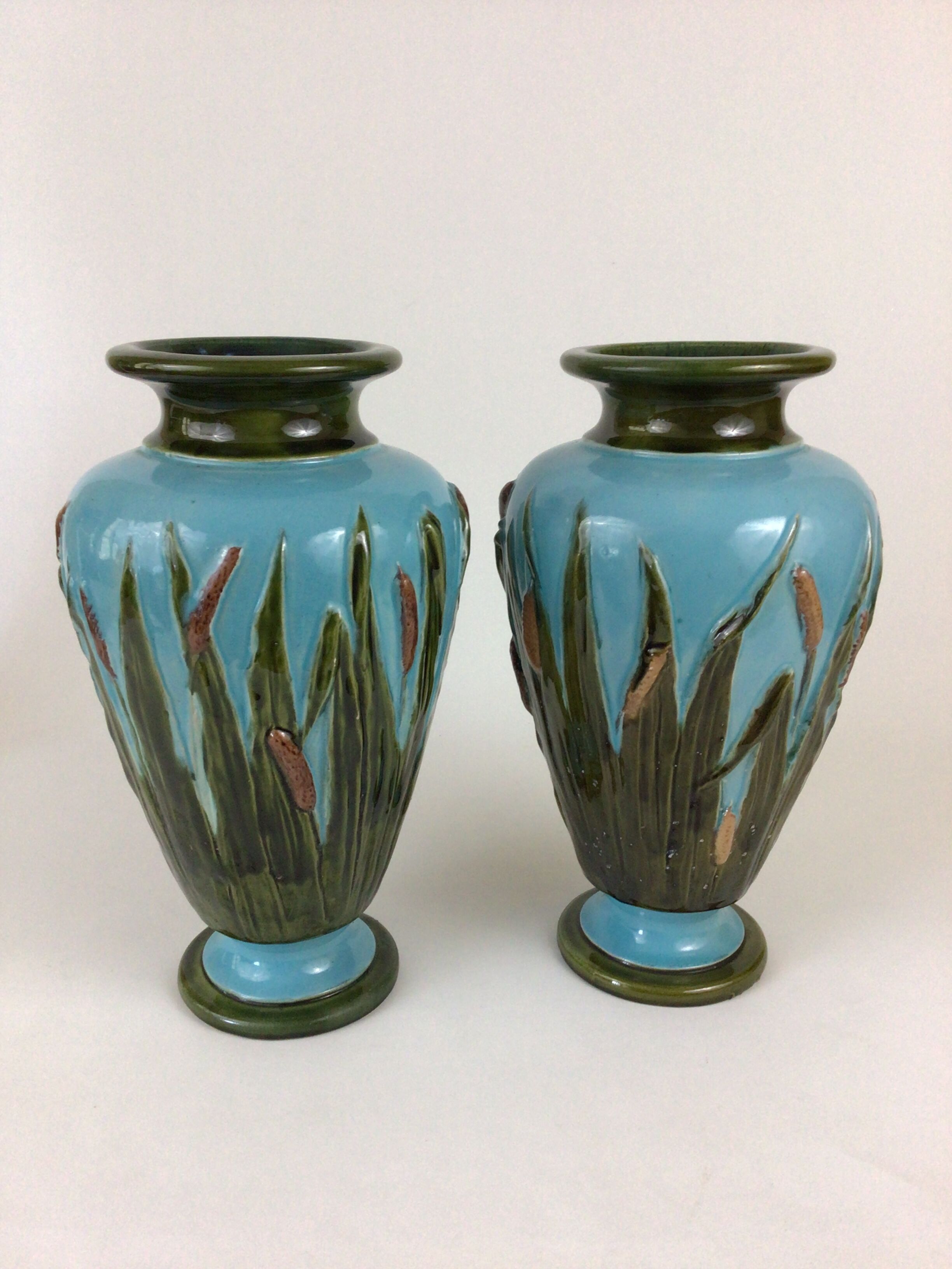 Pair of enamelled ceramic vases Barbotine Art Nouveau