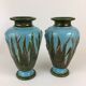 Pair of enamelled ceramic vases Barbotine Art Nouveau