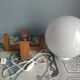 Table lamp in opaline and vintage wood