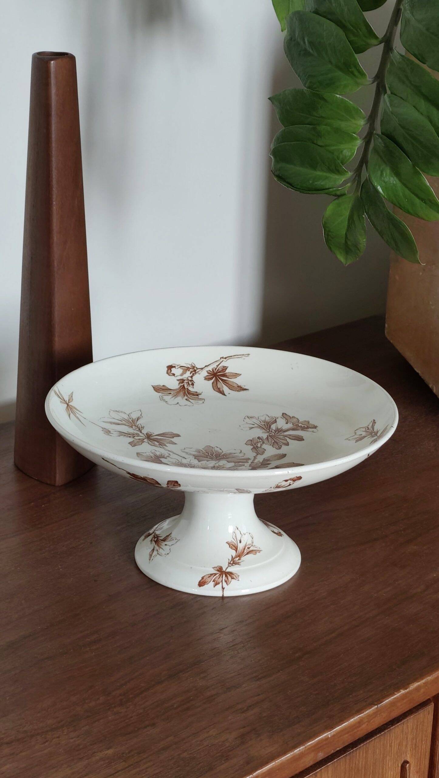 Old ironstone compote in sepia colour.