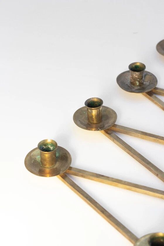 Lars Holmstrom Margareta brass candlestick for Arvika 11 candles 1940s