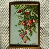 Set of 2 apple and cherry watercolors, framed