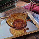 Amber glass bowl – apple shape – textured 70s design