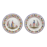 Pair of decorative earthenware plates FAB Quimper Bretagne signed Breton couple