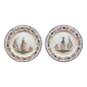 Pair of decorative earthenware plates FAB Quimper Bretagne signed Breton couple