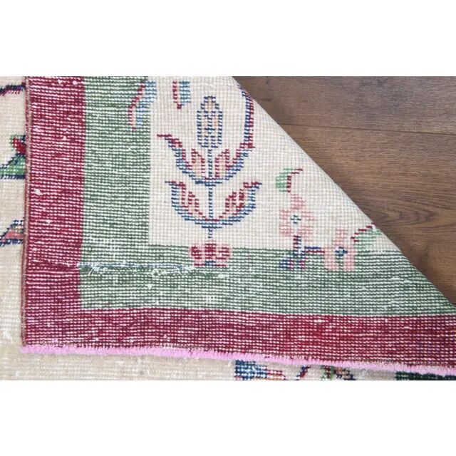 Vintage Turkish Oushak Handmade Wool Cotton Beige Area Rug 117x217