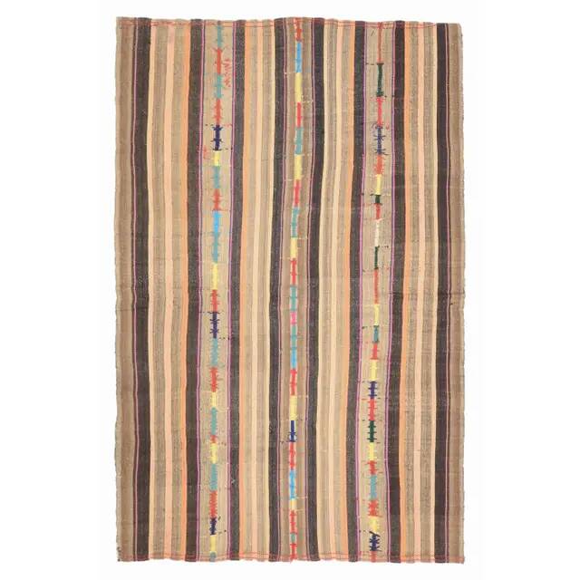 1970s Vintage Turkish Oushak Handmade Wool Cotton Tan Area Rug 145x238