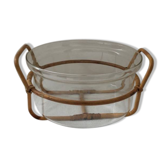 Plat creux vintage signé Bodum avec son panier de service en rotin