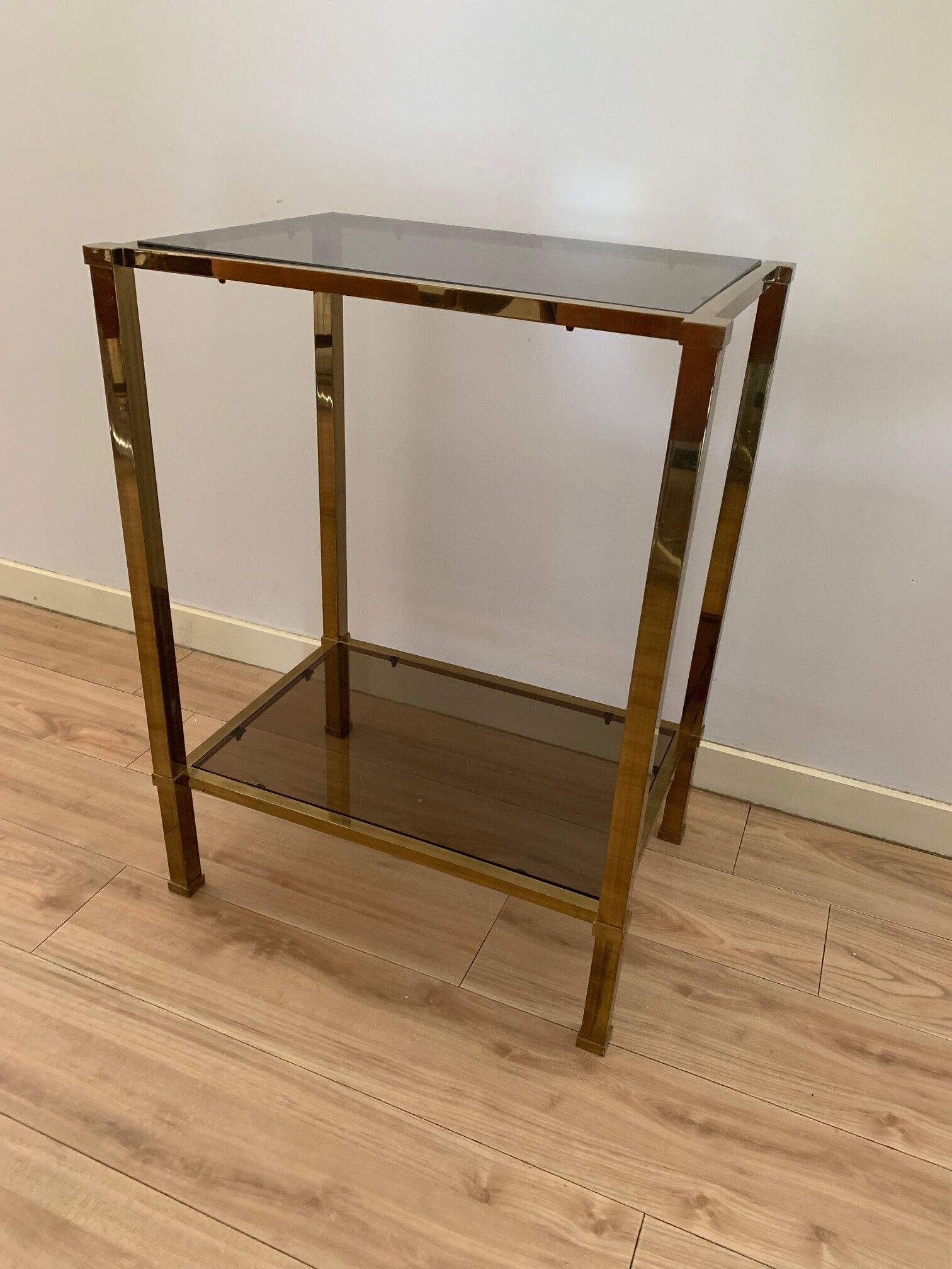 Brass console and smoked glass italy 1970