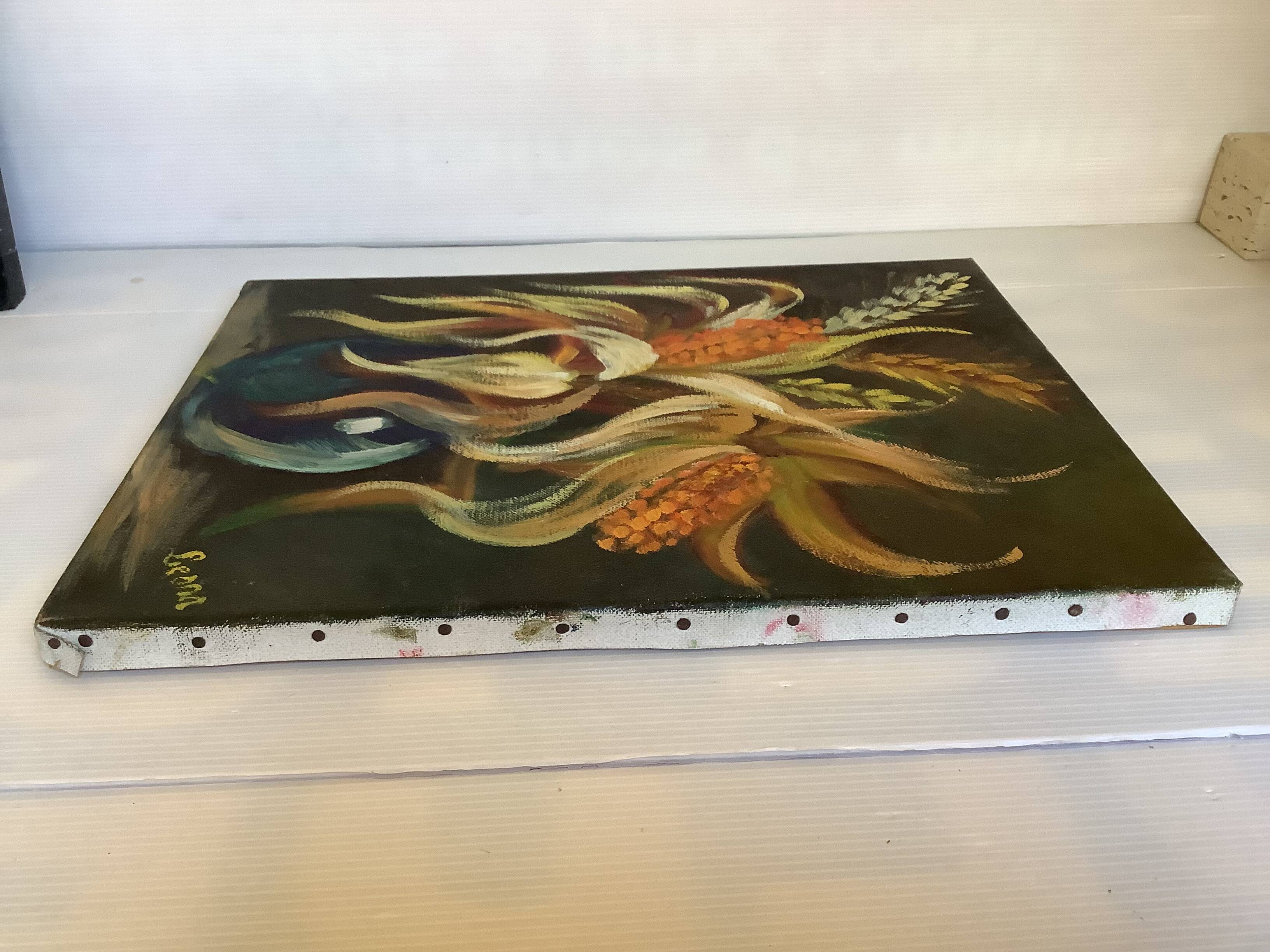 Still life bouquet painting oil on canvas signed