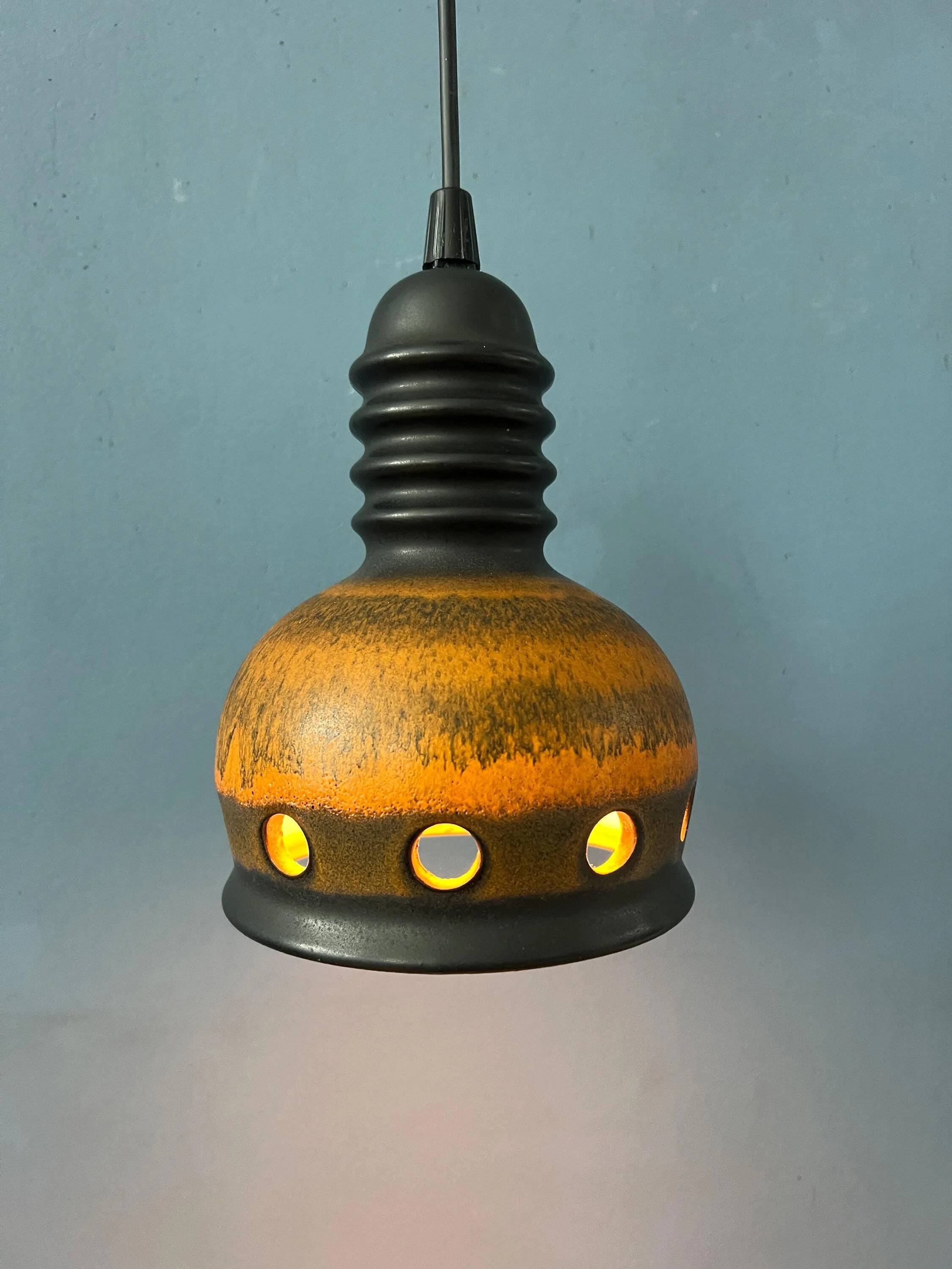 Brown ceramic pendant light Mid-Century, West Germany