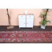 Vintage Turkish hand-knotted wool cotton red runner rug 83x362