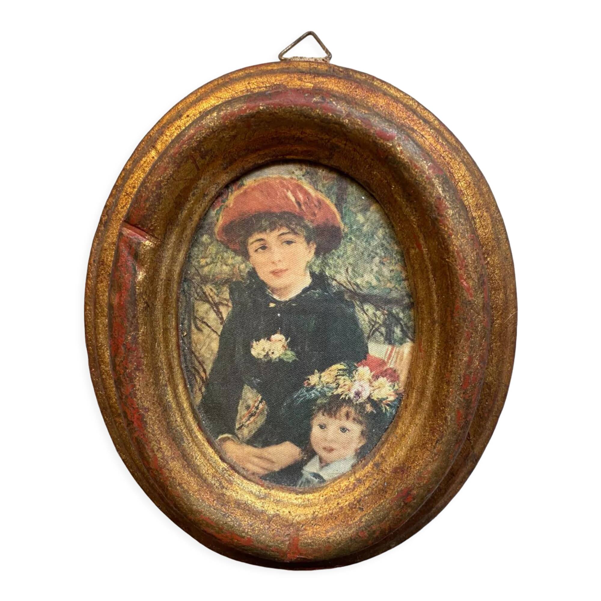 Gilded wood frame painting on silk