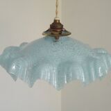French Vintage 1930s Pale Blue Frilled Clichy Glass Lampshade Ceiling Light