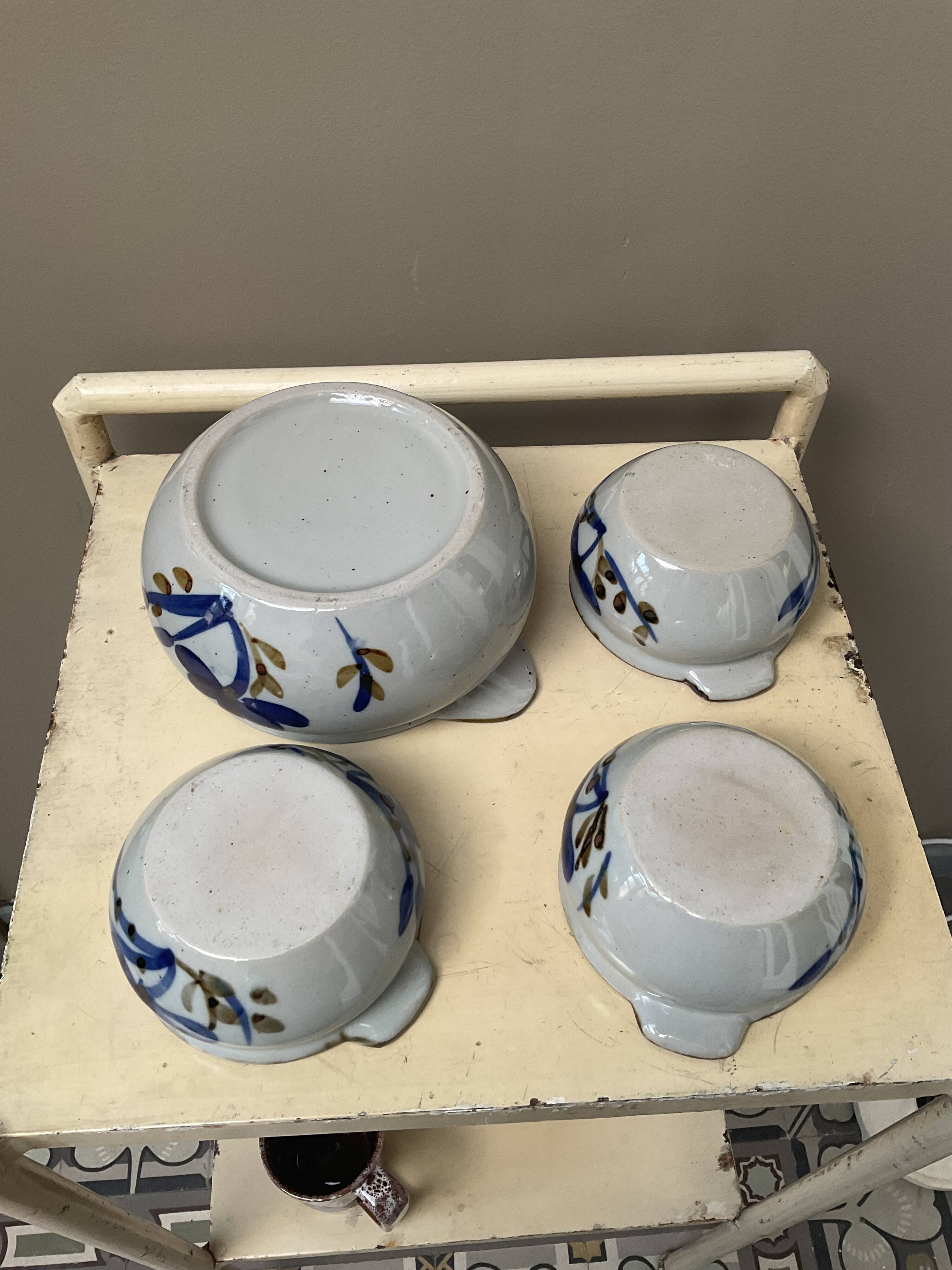 Lot de 3 bols et 1 pot vintage en céramique