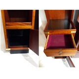 Pair of bedside tables with mahogany and brass shelf