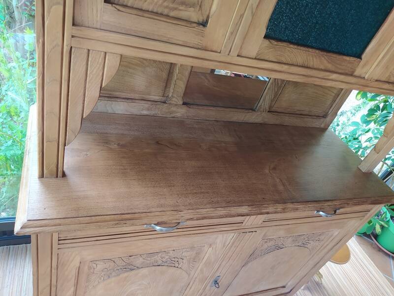 Art Deco two-body sideboard in natural chestnut.