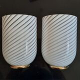 Pair of 80s wall lamps, striped Murano glass and brass