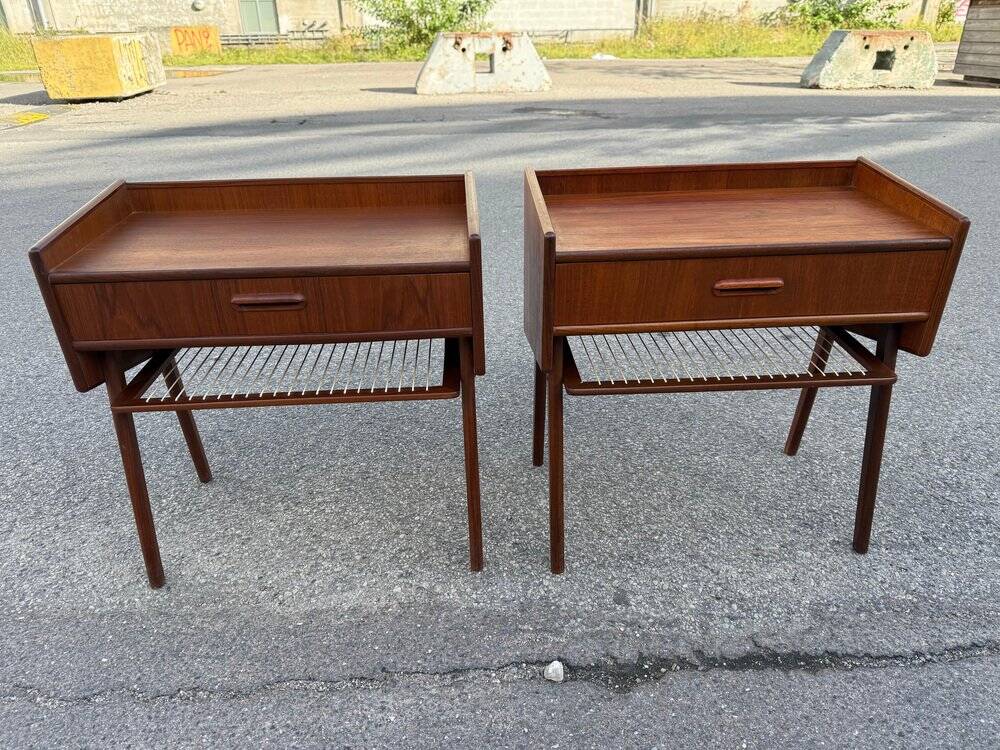 Danish teak bedside tables with rope shelves, 1967, set of 2