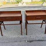 Danish teak bedside tables with rope shelves, 1967, set of 2